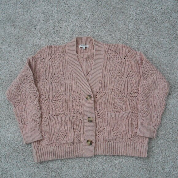 Madewell Cotton Knit Pink Cardigan Sweater V Neck Button Up Women’s Size Small - Picture 1 of 13